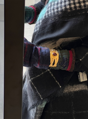 TENDER SOCIETY 拼色珐琅两戴手镯八字纹镶石彩色琉璃宽手环礼物