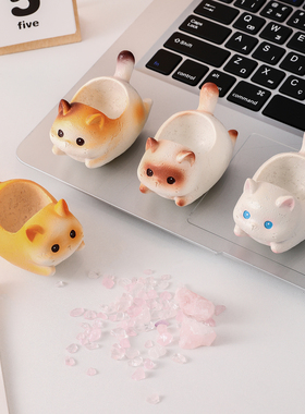 猫咪水晶香石寓意桌面摆件装饰品
