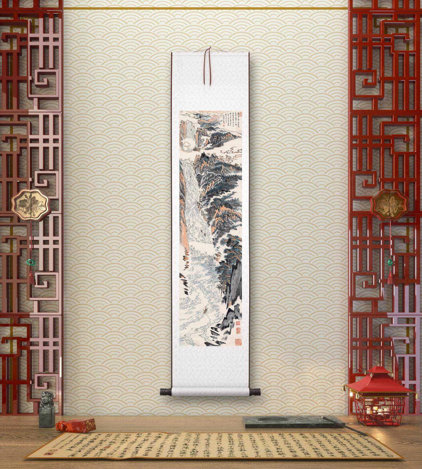 近现代 陆俨少 轻舟千里图 水墨山水国画装饰画挂画高清微喷复制