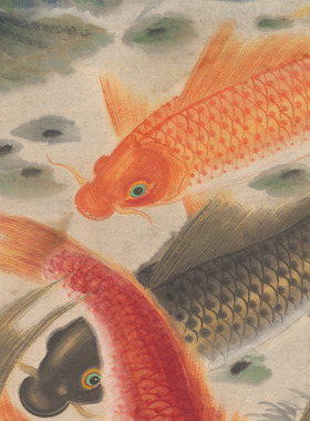 近代吴青霞九鲤图九鱼图国画装饰画玄关客厅挂画高清微喷纸本画心