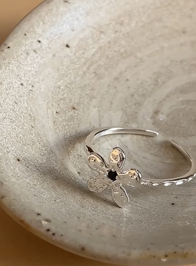 韩版复时泰银流凸纹路光珠戒v指女古尚个性设计感潮凹指环手饰