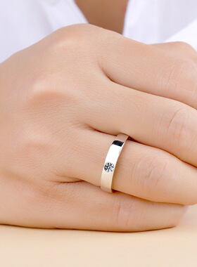 戒指男纯银莫桑石钻戒婚戒情侣对戒结婚简约银镀18K白金
