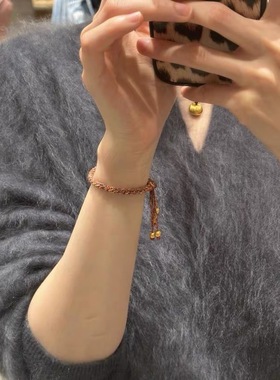 沙金小胖福手链金坨坨编绳手绳 送女友老婆七夕情人节礼物