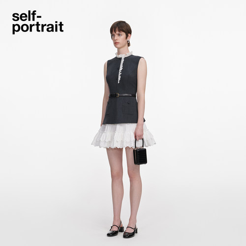 [Jisoo智秀同款]self-portrait2026春夏新款灰混色蕾丝饰边连衣裙 - 图1