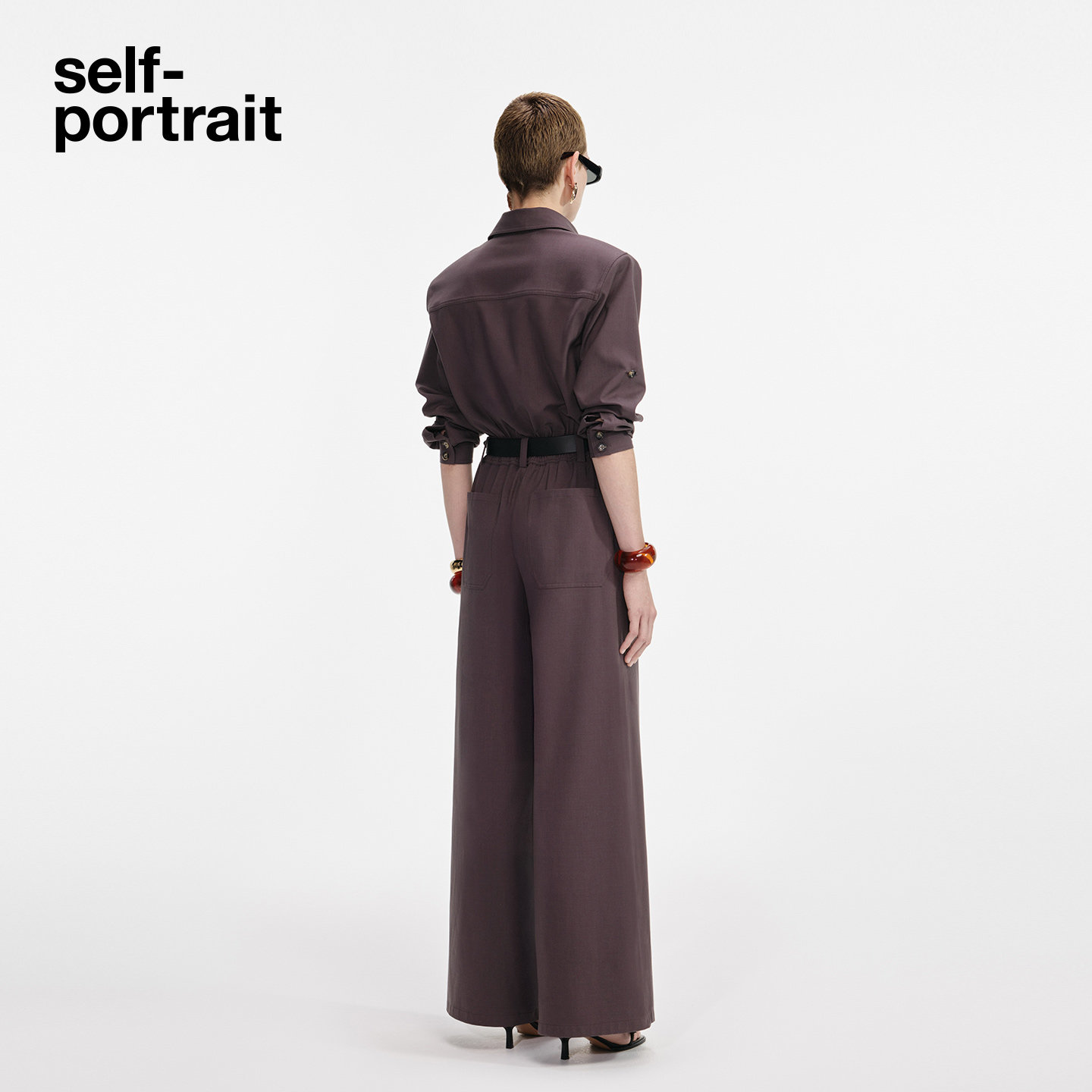 self-portrait 2025秋冬新款深棕色通勤工装风长袖连体裤,淘宝优惠券,粉丝福利购,淘宝优惠卷