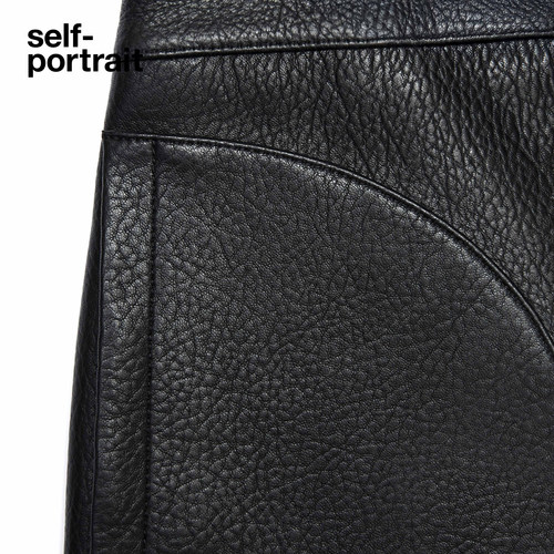 self-portrait 2025秋冬新款经典黑高腰百搭A字羊皮半身裙短裙 - 图2