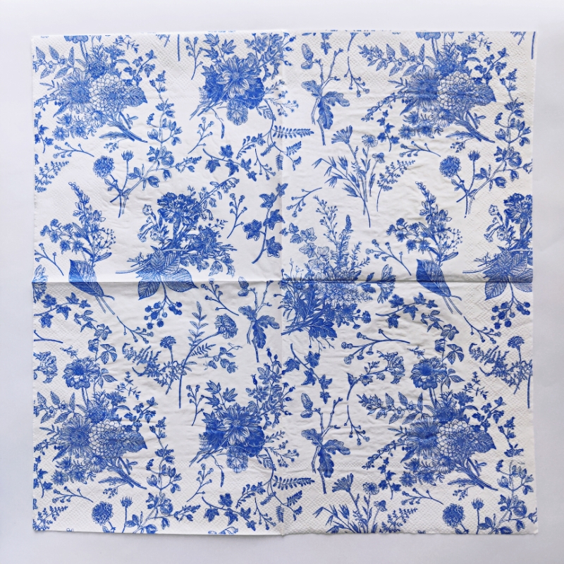 20PCs Blue Flower Paper Napkins 青花瓷花朵蝶骨巴特印花餐巾纸 - 图1