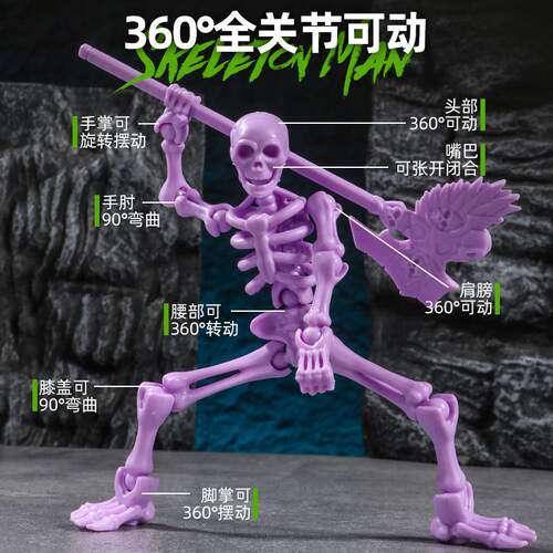 3D多关节可动骨节人偶人型骨架骷髅人模型DIY拼装积木人玩具挂件 - 图1