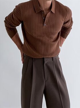 Men's knitted long sleeved polo shirt针织衫长袖POLO衫男翻领
