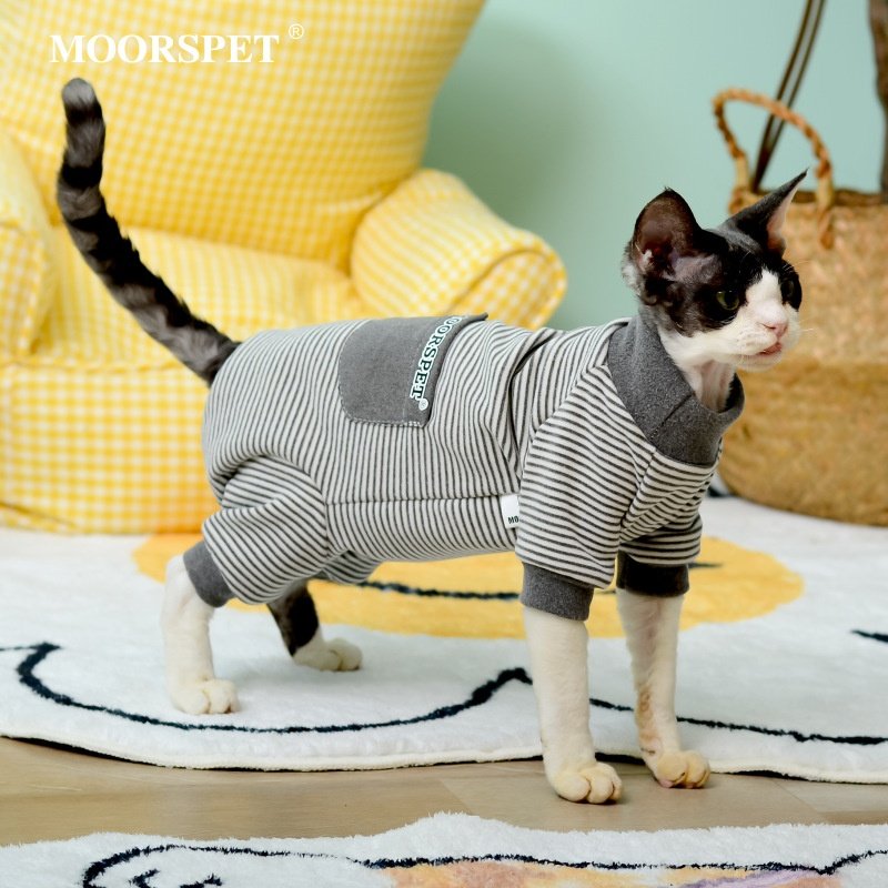 MOORSPET宠物猫四脚包肚衣德绒保暖居家连体服无毛猫德文猫咪衣服,淘宝优惠券,粉丝福利购,淘宝优惠卷