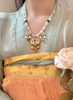 新中式璎珞长背云项圈古风汉服马面裙配饰明制流苏挂件长命锁吊坠