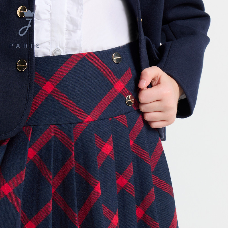 Jacadi亚卡迪女童半身裙春夏新品百褶裙苏格兰裙运动裙子2043168,淘宝优惠券,粉丝福利购,淘宝优惠卷