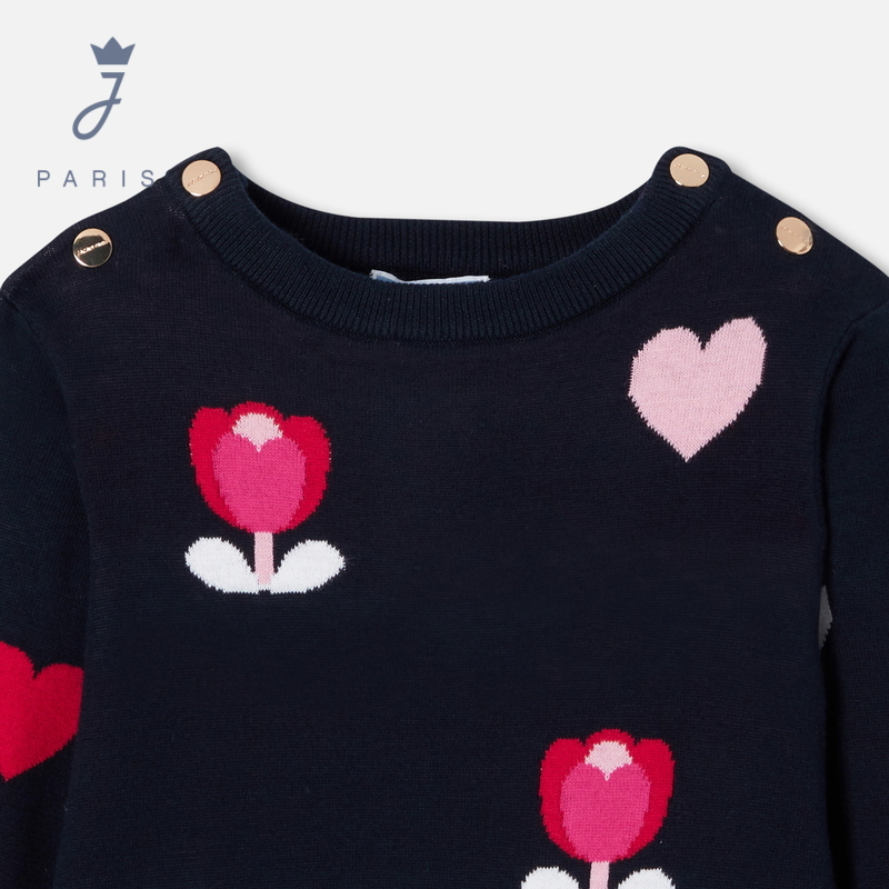 【新品】Jacadi亚卡迪女童针织纯棉连衣裙秋冬款加厚裙子2039111