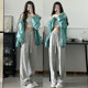 Gray wide leg pants for women in spring, autumn and winter with high waist and slimming