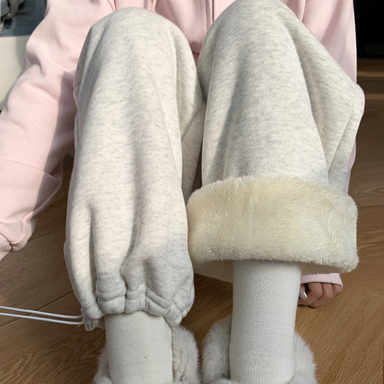 Gray lamb velvet sweatpants for women in autumn and winter