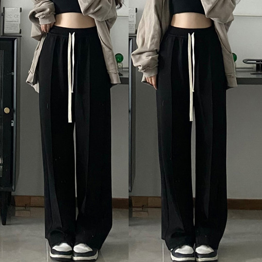 Gray wide leg pants for women in spring, autumn and winter with high waist and slimming