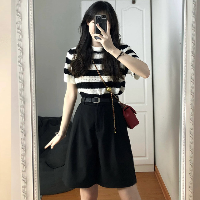 Ji Miti wide-leg five-point pants Korean thin style