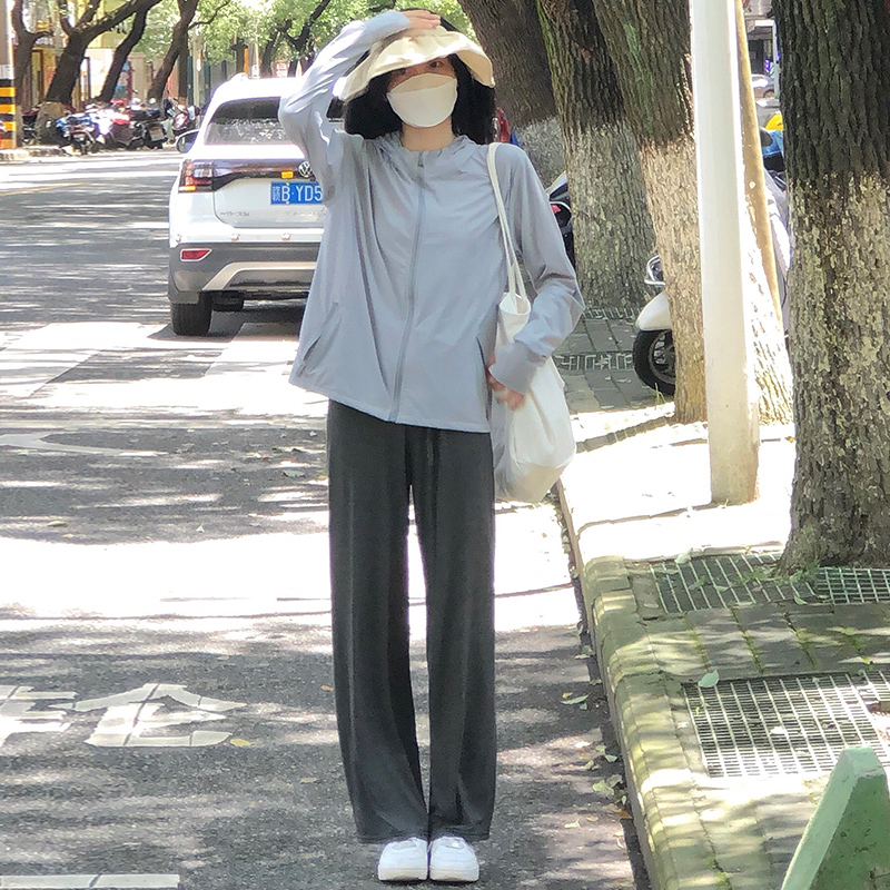 阔腿裤女夏季薄款高腰垂感莫代尔冰丝休闲灰色运动裤防蚊防晒裤子-图1