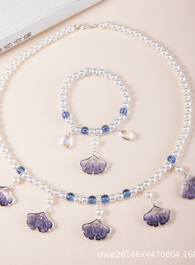 中国风墨蓝色珍珠吊坠手链项链套装古风汉服配饰璎珞（ZN041）