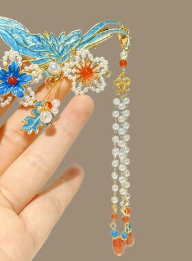 蝴蝶花朵发夹珍珠流苏发饰发卡夹子高级感精致古风头饰刘海鸭嘴夹