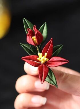 现货红色百合胸针高级感秋冬复古纯手工新中式森系胸花新娘轻奢风
