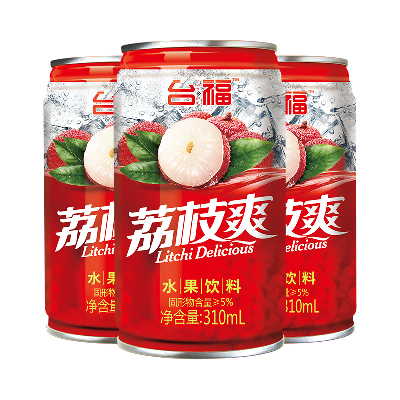 福建老牌，台福 荔枝爽水果味饮料310ml*12罐