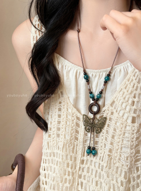 波西米亚复古蝴蝶串珠编绳项链