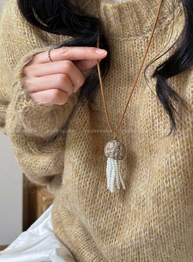 咖色水母珍珠小众设计挂脖项链