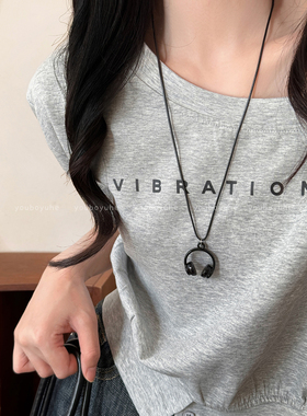 银色金属耳机吊坠长款项链毛衣链