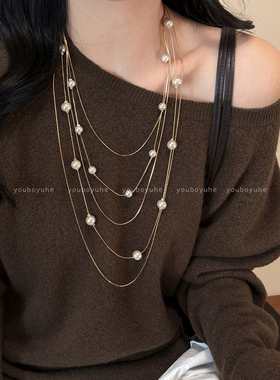 法式轻奢小众多层珍珠叠戴项链女