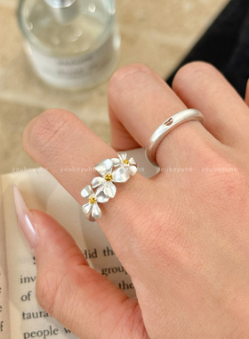 银色栀子花开口高级感百搭戒指
