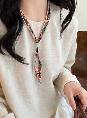新中式布艺丝巾项链毛衣链配饰女