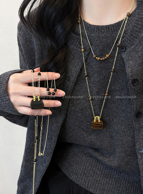 韩系博主同款虎眼石包包项链配饰