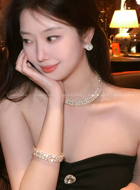 爆闪满钻项链耳环手链宴会三件套