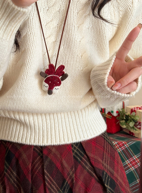 圣诞氛围感雪人麋鹿布艺项链女