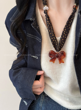 复古腰果花串珠日常百搭丝巾项链