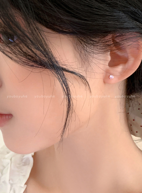 S999纯银针迷你锆石小耳钉耳环女