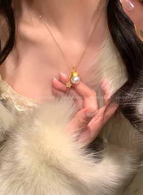 小帽子珍珠项链气质秋冬毛衣链女