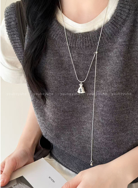 金色钱袋吊坠项链轻奢毛衣链配饰