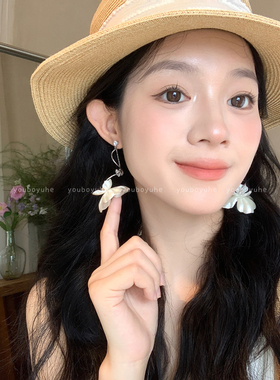 法式长款锆石花朵耳环无耳洞耳夹