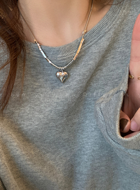 冷淡风立体爱心方块钛钢项链配饰
