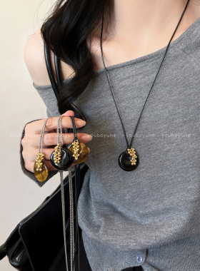 复古虎眼黑曜石串珠高级感项链女