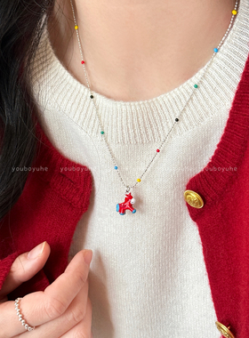 趣味小马吊坠项链长款毛衣链配饰