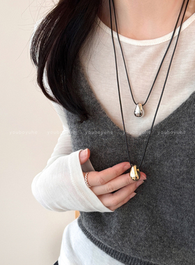 银色水滴可调节高级感吊坠项链女
