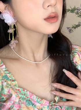 铃兰花串珠流苏耳环森系长款耳饰