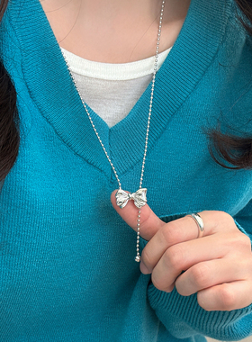 蝴蝶结长款毛衣链抽拉式秋冬配饰