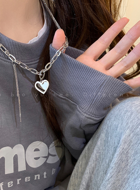 甜酷爱心钛钢拼接项链个性毛衣链