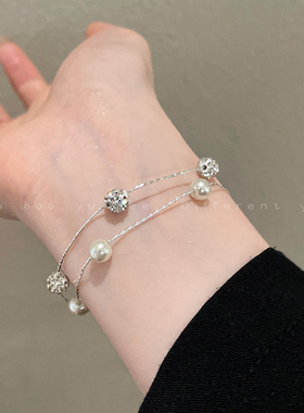 满天星双层叠戴珍珠手链女款2025新款轻奢小众高级感精致锆石手饰
