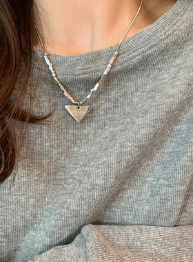 钛钢三角形小方块项链男土酷蹦迪