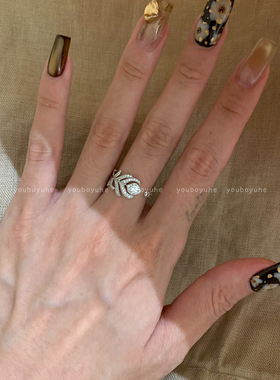 银色羽毛开口戒指轻奢精致食指戒